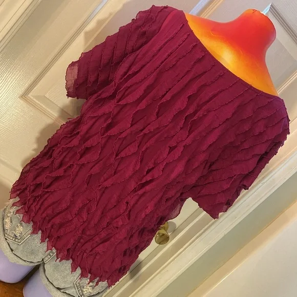 Sunny Taylor Women's Fuchsia Ruffle Blouse - Picture 8 of 12